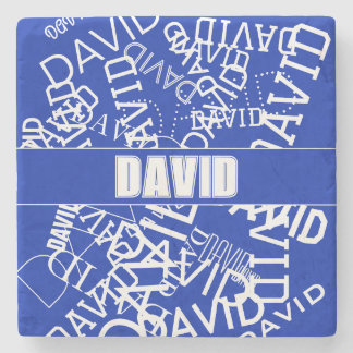 Add any name, name collage In blue & white Stone Coaster
