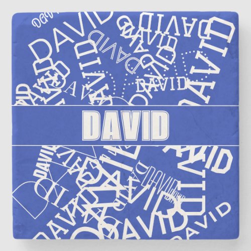 Add any name name collage In blue  white Stone Coaster