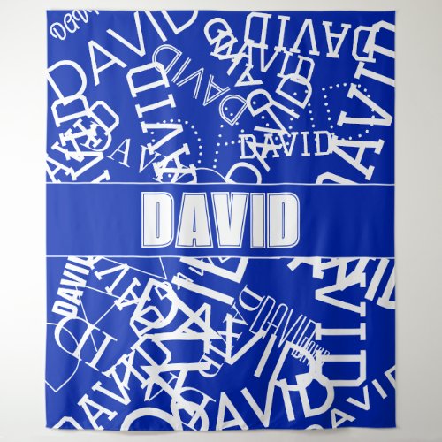 Add any name name collage In blue  white Tapestry