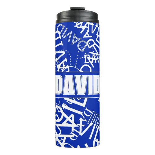 Add any name name collage In blue  white Thermal Tumbler