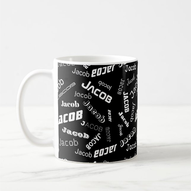 Add Any Name or Word | Black & White Coffee Mug (Left)