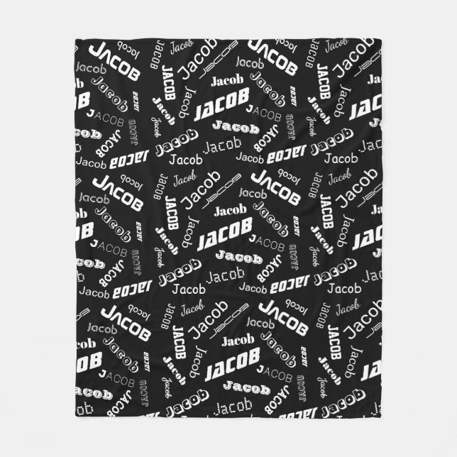 Add Any Name or Word | Black & White Fleece Blanket (Front)