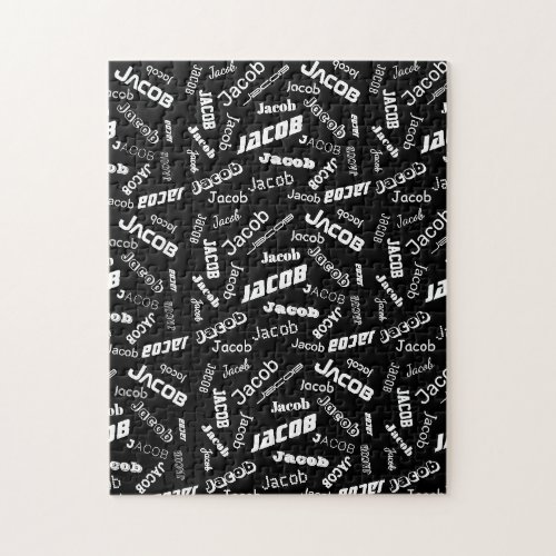 Add Any Name or Word  Black  White Jigsaw Puzzle