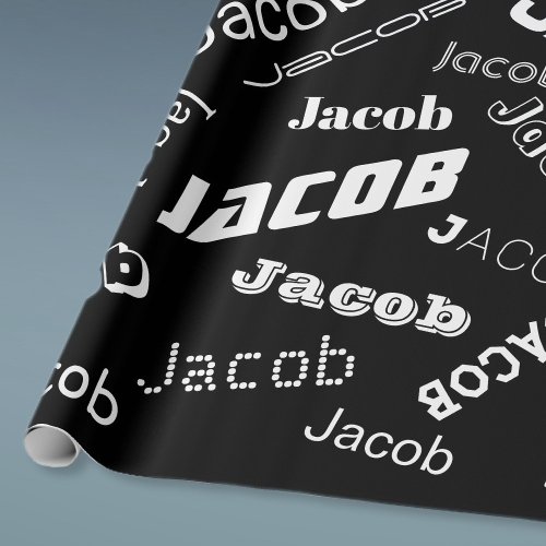 Add Any Name or Word  Black  White Wrapping Paper