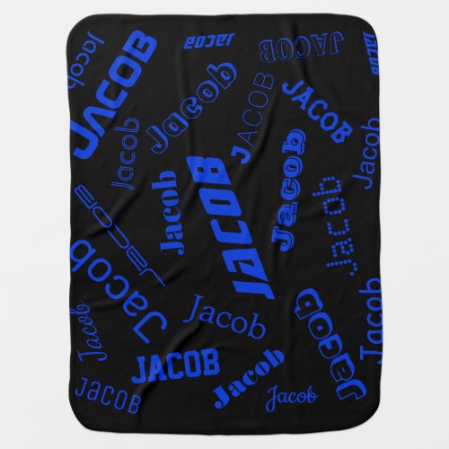 Add Any Name or Word  Blue  Black Baby Blanket