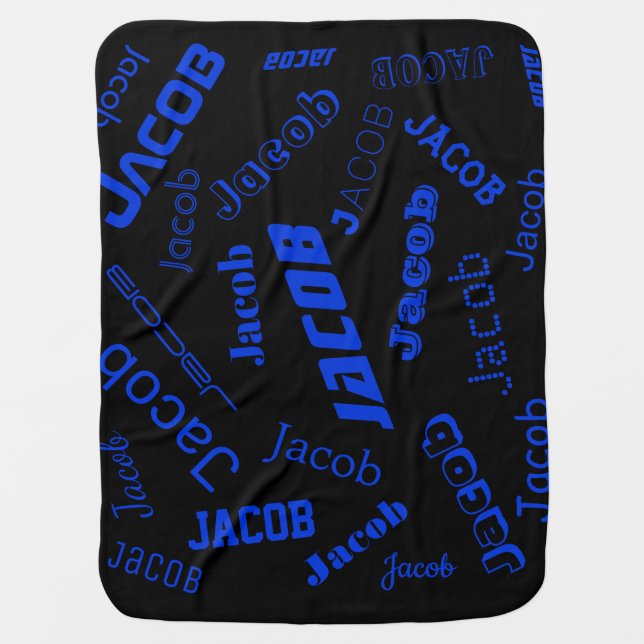 Add Any Name or Word | Blue & Black Baby Blanket (Front)
