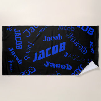 Add Any Name or Word | Blue & Black Beach Towel