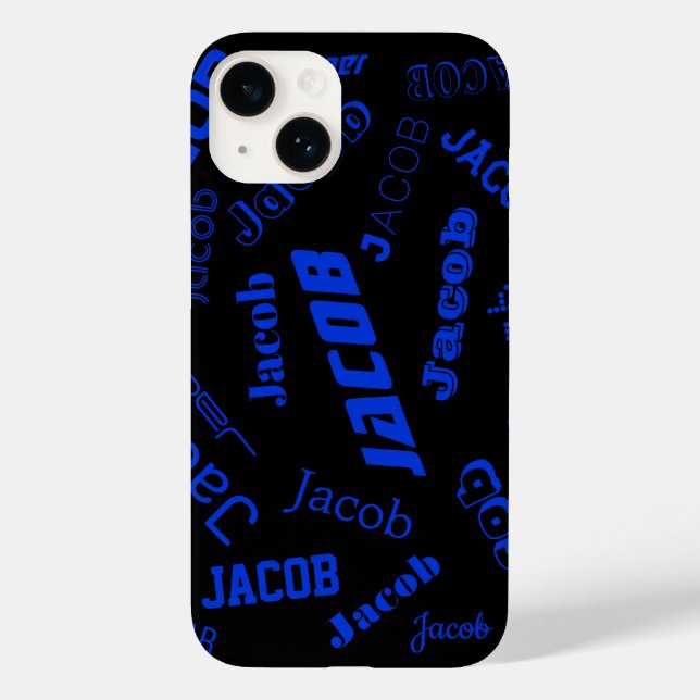 Add Any Name or Word | Blue & Black Case-Mate iPhone Case (Back)
