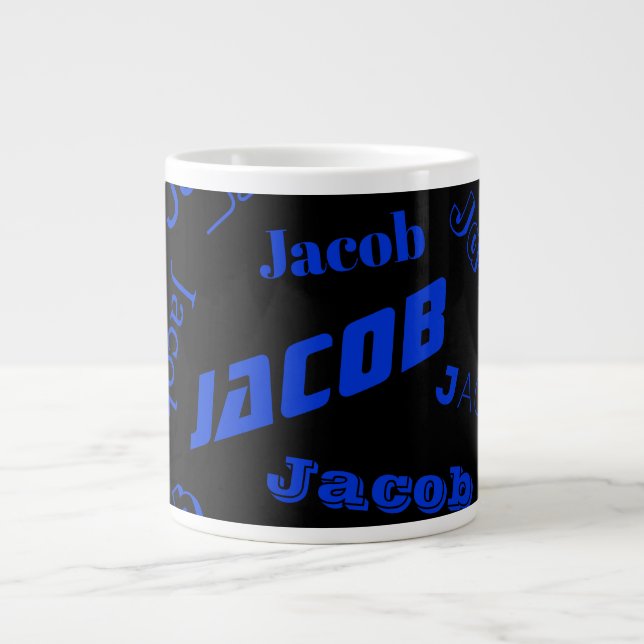 Add Any Name or Word | Blue & Black Giant Coffee Mug (Front)