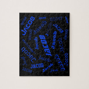 Add Any Name or Word Blue & Black Jigsaw Puzzle