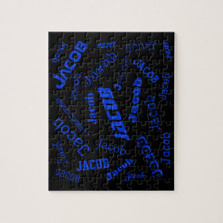 Add Any Name or Word | Blue & Black Jigsaw Puzzle