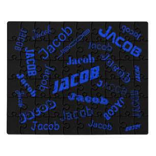 Add Any Name or Word Blue & Black Jigsaw Puzzle