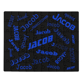 Add Any Name or Word | Blue & Black Jigsaw Puzzle