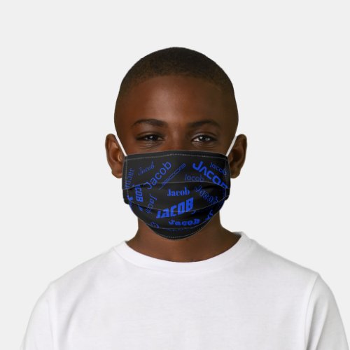 Add Any Name or Word  Blue  Black Kids Cloth Face Mask