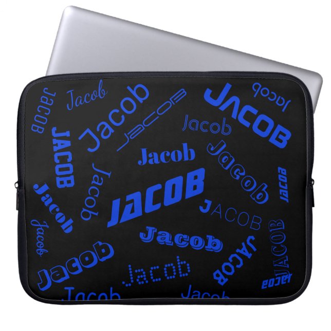 Add Any Name or Word | Blue & Black Laptop Sleeve (Front)