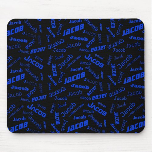 Add Any Name or Word  Blue  Black Mouse Pad