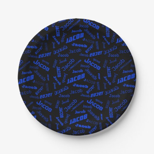 Add Any Name or Word  Blue  Black Paper Plates