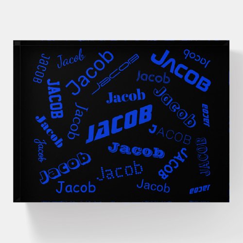 Add Any Name or Word  Blue  Black Paperweight
