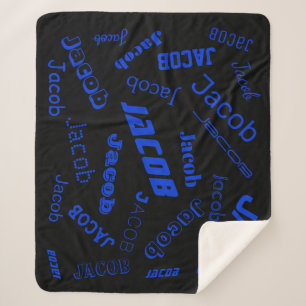Add Any Name or Word Blue & Black Sherpa Blanket