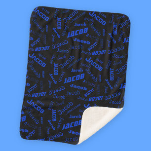 Add Any Name or Word   Blue & Black Sherpa Blanket