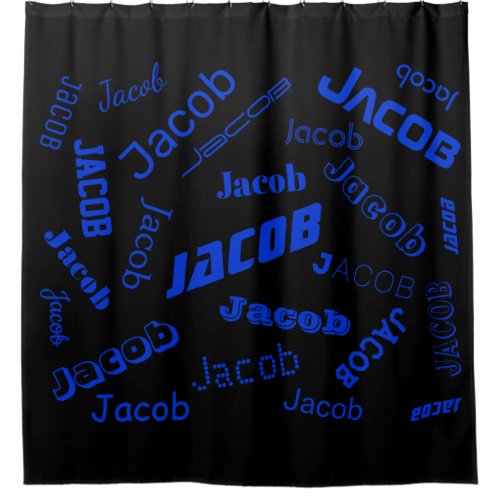 Add Any Name or Word  Blue  Black Shower Curtain