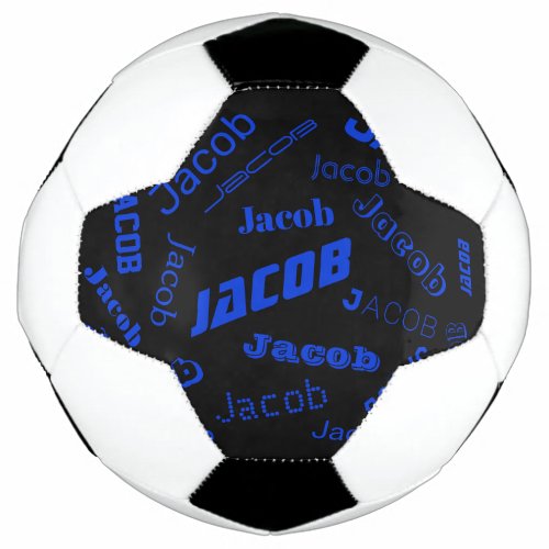Add Any Name or Word  Blue  Black Soccer Ball