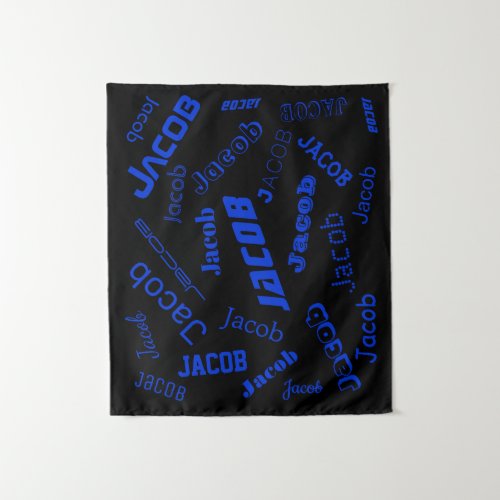 Add Any Name or Word  Blue  Black Tapestry