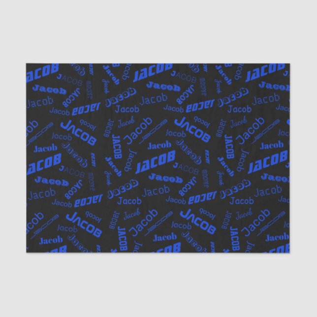 Add Any Name or Word | Blue & Black Tissue Paper (Front)