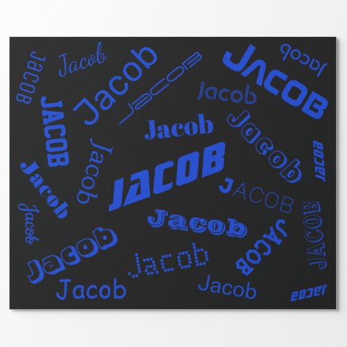 Add Any Name or Word  Blue  Black Wrapping Paper