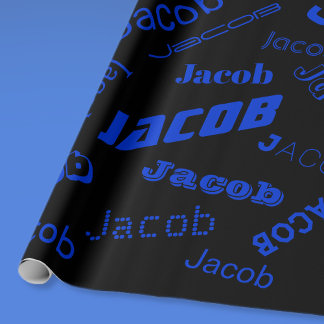 Add Any Name or Word | Blue & Black Wrapping Paper