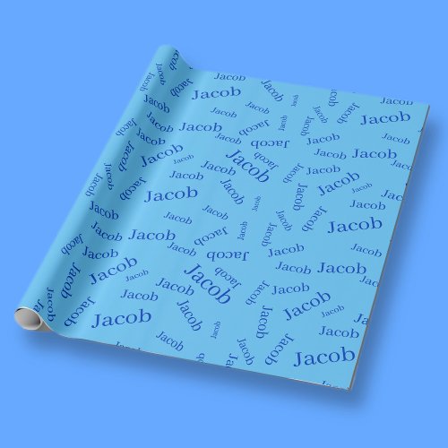 Add Any Name or Word  Blue  Sky Blue Wrapping Paper