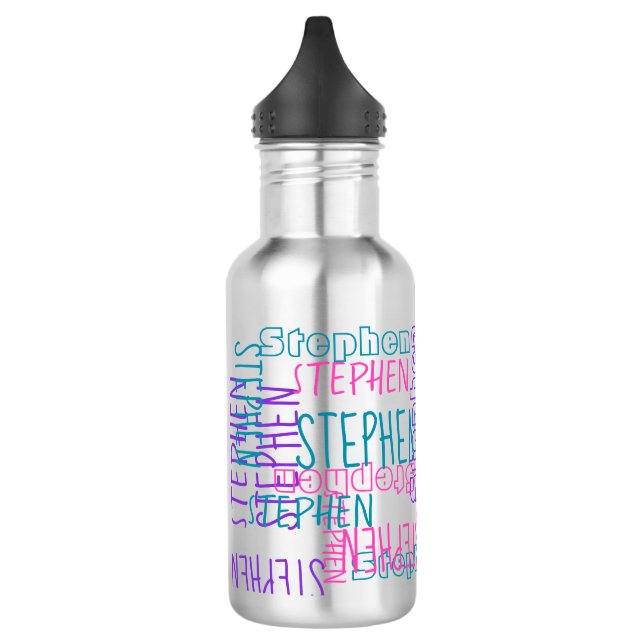 Add Any Name Personalized Collage Typography Pink Stainless Steel Water Bottle (Left)
