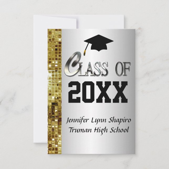 Add Any Year Silver & Gold Graduation Invitations (Front)