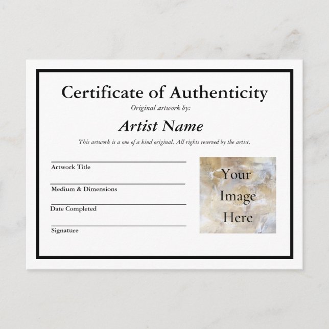 Add Art Photo Certificate of Authenticity  Postcard (Front)