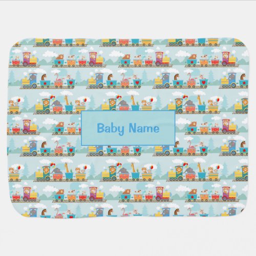 Add Baby Name Steam Trains with Animals Toy Trains Baby Blanket
