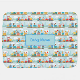 Add Baby Name Steam Trains with Animals Toy Trains Blanket