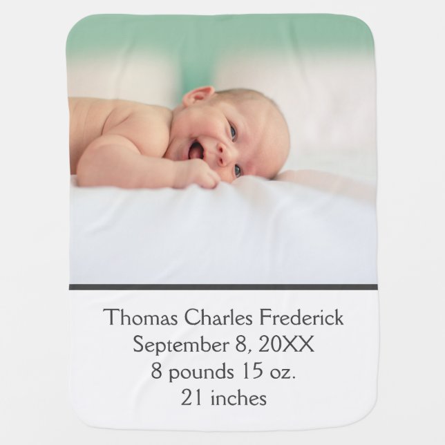 Add Baby Photo Birth Stats Personalized  Blanket (Front)
