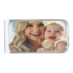 Add Baby Photo Personalize Customize Silver Finish Money Clip