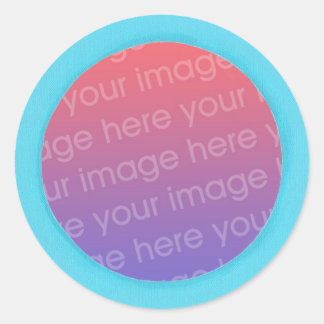 Add baby photo stickers, in a blue circle frame classic round sticker