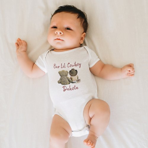 Add Babys Name to this Cowboy and Teddy Bear Baby Bodysuit