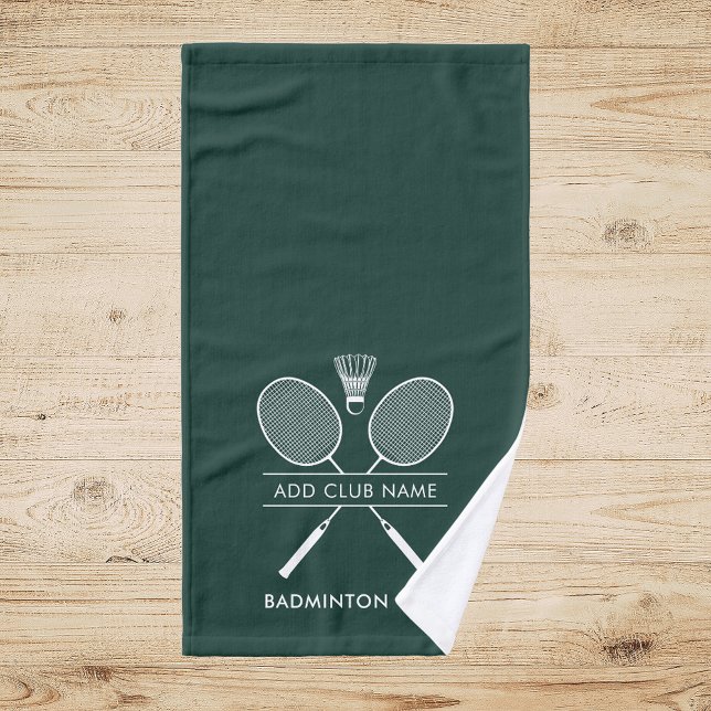Add Badminton Club Name Rackets Icons Custom Green Hand Towel (Badminton Club Members Green Hand Towel)