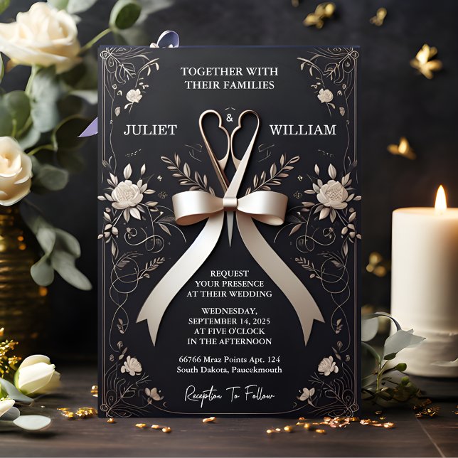 Add Banners Bows Satin Chic Ribbon Cutting Wedding Invitation (Creator Uploaded)