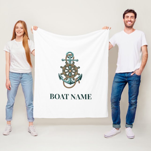 Add Boat Name Nautical Anchor Rope Fleece Blanket (In Situ)