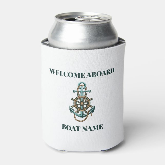 Add Boat Name Nautical Sailing Anchor Can Cooler (Can Front)
