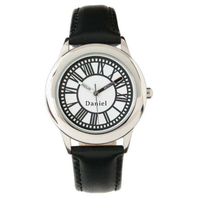 Add Boys Name Black Personalized Kids Watch (Front)