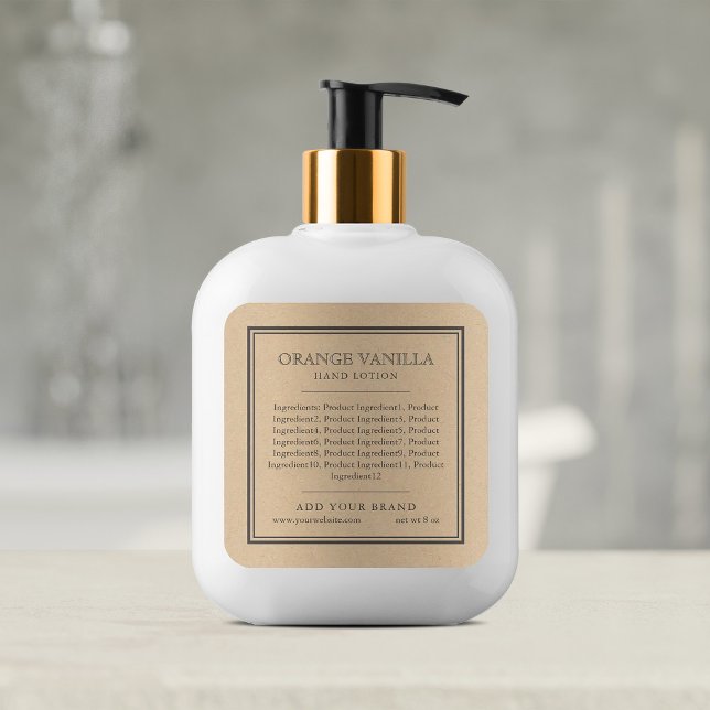 Add Brand Classic Gray Border Ingredients Kraft Square Sticker (Creator Uploaded)