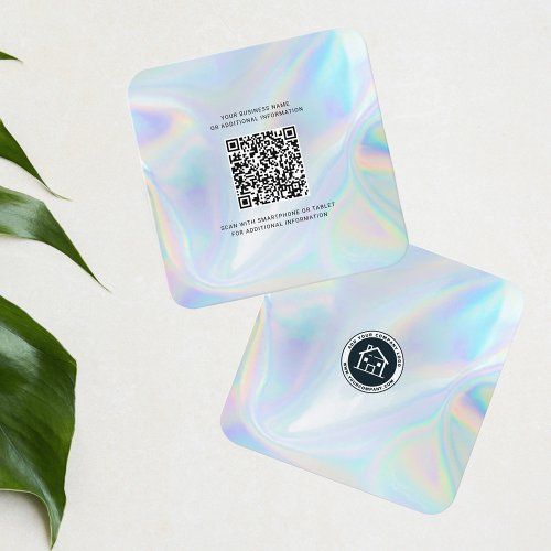 Add Brand Logo Holographic QR Code DIY Square Business Card
