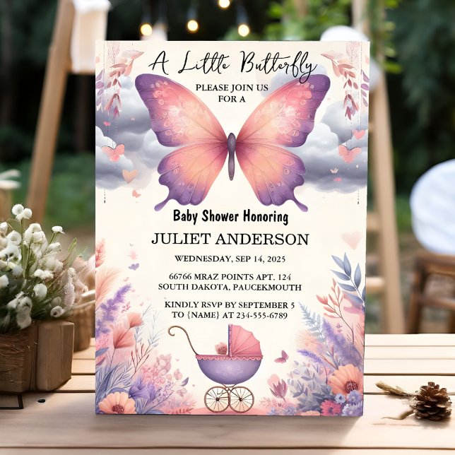 Add Bug Boho Soft Glow Live Butterfly Baby Shower Invitation (Creator Uploaded)