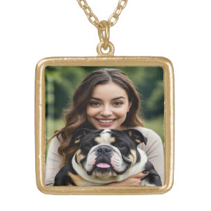 Add Bulldog Photo Personalize Customize Gold Plated Necklace