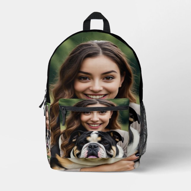 Add Bulldog Photo Personalize Customize Printed Backpack (Front)